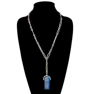 NEIMAN MARCUS Silver Blue Lapis Lazuli Triangle Stone Lariat Necklace | NWT